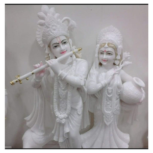 Statue de Krishna en marbre blanc pur, Statue avec cannelure, de haute qualité - Product Image 1