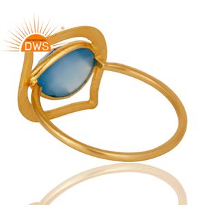 Art Deco Style 18k Gold <b>Plated</b> Sterling <b>Silver</b> Ring Blue Chalcedony Ring Gemstone Jewelry Suppliers Classic Collection - Product Image 3
