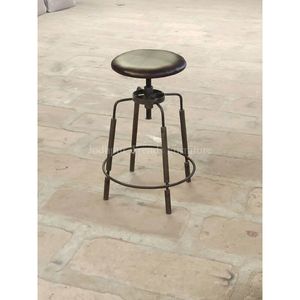 Taburete de Bar alto de metal de hierro industrial y vintage de tendencia 2025 con tapa redonda de cuero para muebles de cafetería y bar - Product Image 5