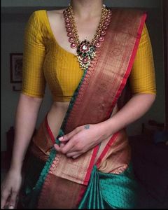 Banarasi Soie Jacquard Saree avec Chemisier Femmes Porter Dames Fête Festival Usage Quotidien Doux Coton Soie Sari En Gros Bas Prix Alphanumero - Product Image 2