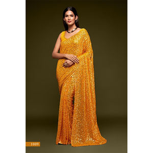 Georgette-Partywear bordado para mujer, hermoso Partywear de lentejuelas de color verde para boda y fiesta - Product Image 4