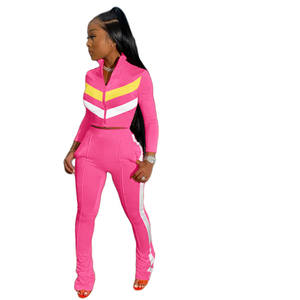 Survêtement deux pièces décontracté pour femmes, tenue de jogging à la mode, uni, nouveau design, 2020 - Product Image 6