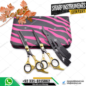 Ciseaux de rasoir professionnels d'outils d'extension de cheveux de noir et d'or - Product Image 2