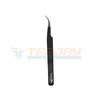 Pince à épiler de extensions de cils en J courbée, avec embout en diamant, revêtement de poudre noire, très fin, pour isolation et ramassage des cils