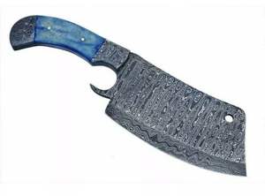 Couteau hachoir de cuisine personnalisable lame tranchante en acier damas avec traversins en os de couleur manche fixe pour la cuisine - Product Image 2