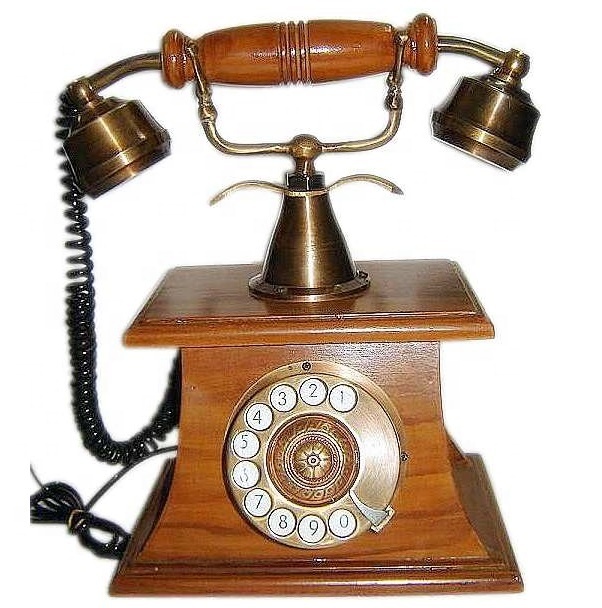 Vintage Wooden Rotary Telephone | Modern Desk Phone | Classic Home Office Decor | Brown Antique Brass Lightweight Removable