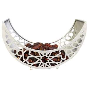 Plateau d'assiettes à dîner en fer forgé, pour Ramadan Eid Mubarak, décoration de la maison musulmane traditionnelle, de service en forme de lune, couleur or - Product Image 1