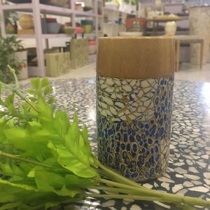 Smooth surface bamboo cup with blue eggshell inlay, food-safe bamboo cup for export - Product Image 2
