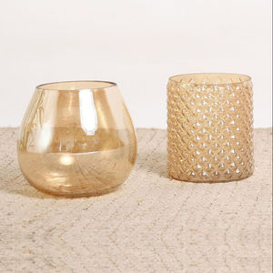Soportes votivos de vidrio texturizado dorado para uso en bodas y fiestas en casa - Product Image 1