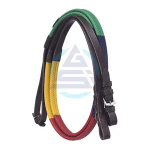 Rubber Grip Schooling Reins custom made braided colorful horse riding reins for horse riding schools