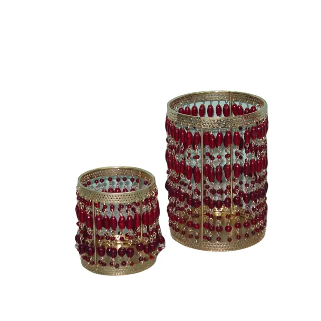 Perlen Tee licht Kerzenhalter Rote Farbe Custom ized Shaped Light Holder mit Wachs