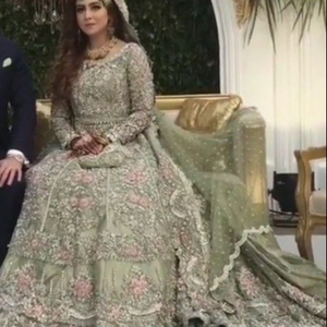 STYLISH INDIAN/PAKISTANI LONG <b>TOP</b> LEHENGA DRESS Embellished DABKA, STONE GLASS BEADS Work for Wedding 2022 - Product Image 1