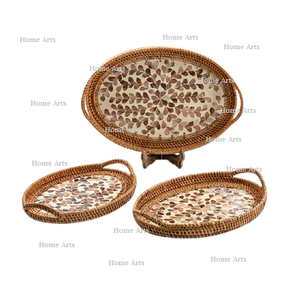 Juego de 3 bandejas de servicio de diferentes tamaños, bandeja de café y té de ratán de forma redonda para proveedor mayorista - Product Image 4