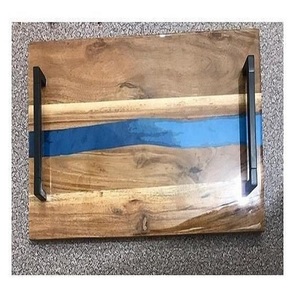 Wholesale DIY <b>Epoxy</b> Resin Serving Tray Handmade River Acacia Wood Metal Handle for Hotels Restaurants Kitchens <b>Coffee</b> <b>Tables</b> - Product Image 1
