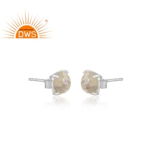 Pendientes de plata de primera ley y Gema de cuarzo para mujer, aretes pequeños, plata esterlina 925, cristal Natural, cierre de tipo tuerca - Product Image 2
