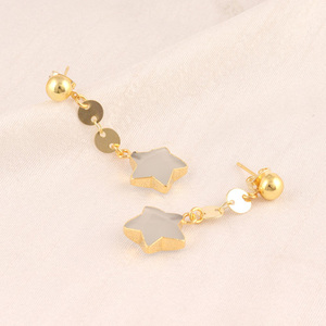 Pendientes de moda con forma de estrella de Calcedonia gris cortada a cuadros, cadena de eslabones colgantes chapada en oro de latón que no se deslustra, fiesta clásica - Product Image 2