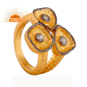 White Cubic Zirconia <b>Cocktail</b> <b>Ring</b> 18k <b>Gold</b> Plated Silver Statement <b>Ring</b> Jewelry Manufacturer - Product Image 1
