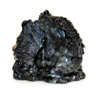 Statue de Ganesha en labradorite naturelle, sculptée, avec éclat bleu-vert, représentant le dieu éléphant assis, style bouddhiste, entièrement sculptée