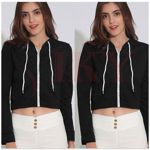 Sweat-shirt à capuche court pour femmes, vente directe d'usine ODM, sweat-shirt en éponge pour femmes, décontracté, ample et mignon pour dames - Product Image 5