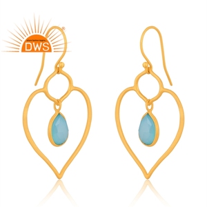 925 Sterling Silver Natural Aqua Calcedony Gemstone Heart Design Dangle Boucle d'oreille Fabricant de bijoux - Product Image 2