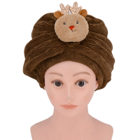 Serviette de cheveux en microfibre corail polaire, tissu éponge, coton, avec logo personnalisé, motif animal de dessin animé mignon pour femmes, vente en gros