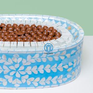 Plateau de service ovale incrusté de nacre, plateau à pâtisserie pour Dessert plateau à chocolat Capiz bleu pour Ramadan Eid Mubarak fabriqué à la main - Product Image 2