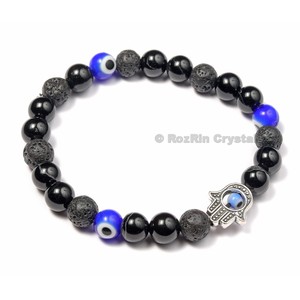 With Good Quality of Obsidian and Lava with Hamsha Eye <b>Bracelets</b> : Black Obsidian and Lava with Hamsha Eye <b>Bracelets</b> For Sale - Product Image 1