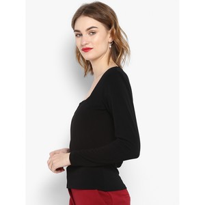 Camiseta de manga larga con cuello cuadrado para mujer, camiseta negra sólida, ropa informal y de fiesta para mujer, tela de material transpirable - Product Image 3