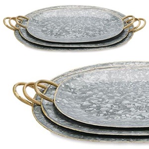 Plateau galvanisé en métal fer avec poignée Style ferme prix bon marché plateau plat rond décoratif Table basse plateau - Product Image 3