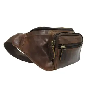 Sac de ceinture unisexe de voyage en cuir véritable vintage personnalisé avec de nombreuses poches et fermeture à glissière pour un usage quotidien