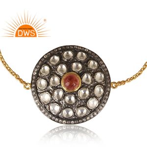 Zircon Pink <b>Tourmaline</b> <b>Bracelet</b> Crystal Polki Jewelry Wholesale Gold Plated Sterling Silver Chain Link <b>Bracelet</b> - Product Image 2