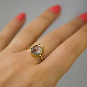 แหวนพลอยอเมทิสต์เหลี่ยมเพชรพลอยสีเขียวธรรมชาติขัดเงาสีเงินสเตอร์ลิง92.5พร้อมทอง - Product Image 2