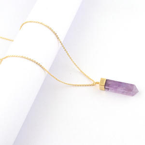 สร้อยคอทองเค24K รูปดินสอสีม่วงธรรมชาติอเมทิสต์จี้สร้อยคอหินประจำเดือนเกิดเครื่องประดับแฟชั่นสำหรับผู้หญิงขายส่ง - Product Image 1