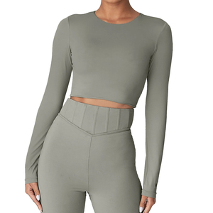 Vente en gros d'été à manches longues hauts t-shirt femmes entraînement barboteuse onesie nouvelle mode femmes manches bouffantes tissus organiques Bustier - Product Image 1