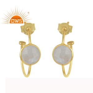 Arete de arcoíris Natural para mujer, piedra lunar, proveedor de pendientes de plata chapada en oro, pendientes de aro, joyería al por mayor - Product Image 1