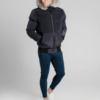 Blouson Bomber Matelassé Homme Hiver Imperméable Coupe-Vent Respirant à Capuche Personnalisable avec Logo Fermeture Éclair Décontracté 100% Polyester Tissé Épais