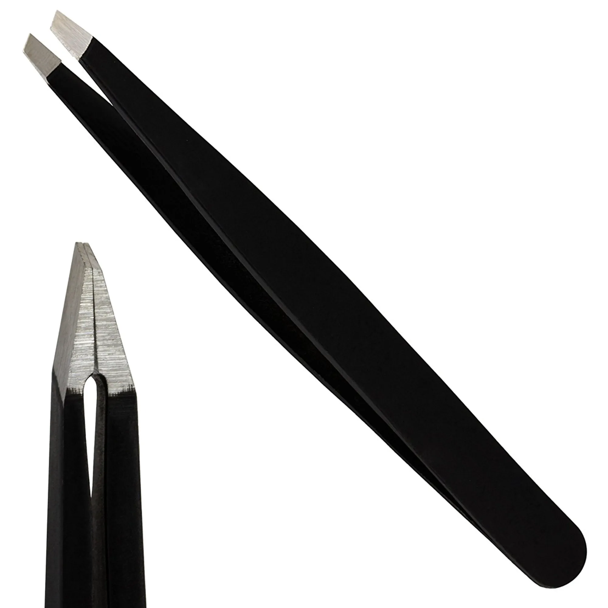 Eye Brow Pincet Slant Tip Matte Zwart Poeder Gecoat Kleur Met Oem