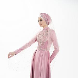 Vestido modesto islámico con tocado Rosa Canna fucsia Slim Fit Abaya vestido con bordado para mujer del fabricante - Product Image 5