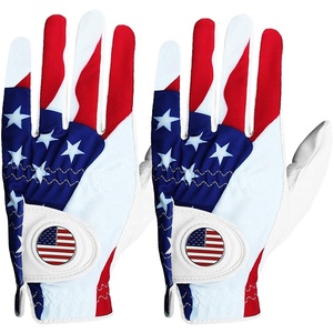 Guantes de golf de mano izquierda personalizados de primera calidad para hombre, marcador de pelota con bandera de EE. UU. derecha, paquete de 2, Cabretta transpirable, cuero PU, deportes cómodos - Product Image 5