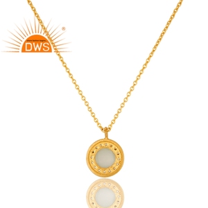Collier chaîne en argent sterling plaqué or avec pendentif en pierres précieuses CZ, préhnite et calcédoine - Fabricant de bijoux - Product Image 2