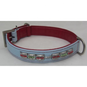 Collier de chien en peau de mouton véritable de luxe écologique de concepteur dernier cri rivet à motif solide rembourré souple cuir personnalisé acier/laiton - Product Image 1