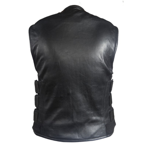 Chaleco de moto de cuero con múltiples bolsillos personalizado de alta calidad para hombre con cinturones laterales, chaqueta utilitaria de moda al por mayor para hombre - Product Image 2
