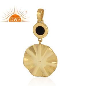 Yellow Gold Plated 925 Silver Wavy Disc Design Pendant Black Onyx Gemstone Women's Pendant Jewelry Wholesale - Product Image 3