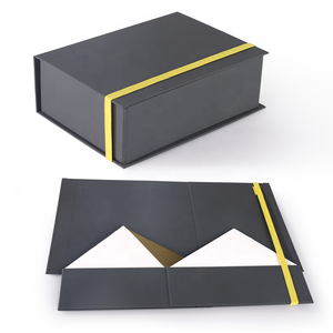 Op Maat Gemaakte Flat Pack Grey Opvouwbare Schoenendoos Met Geel Elastisch Koord Uv Voordeel Reliëf Ontwerp Bedrukte Verpakking Geschenken - Product Image 1