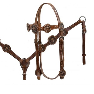 Cabeza occidental de cuero de vaca 100% de calidad superior, conjunto de cuello de pecho con pasador de cobre y Concho, fabricante al por mayor - Product Image 1