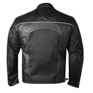 Veste de motard professionnelle en cuir de vachette noir avec fermeture éclair et sécurité intégrale, disponible dans toutes les couleurs, fabriquée au Pakistan. - Product Image 2