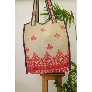 Bolsas de compras reversibles acolchadas de algodón impresas a mano Hippie para mujer - Product Image 1