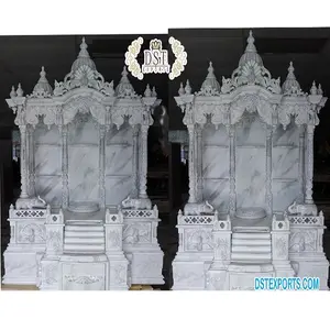 Traditional White Marble Finish Mandir White Dom Style Temple For Home Decor Excellent Teak Wood Temple For Home Furniture