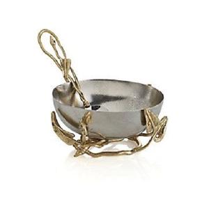 Cuenco decorativo de acero inoxidable y latón con cuchara Cuenco para servir dulces de forma redonda de calidad de lujo a la venta - Product Image 1