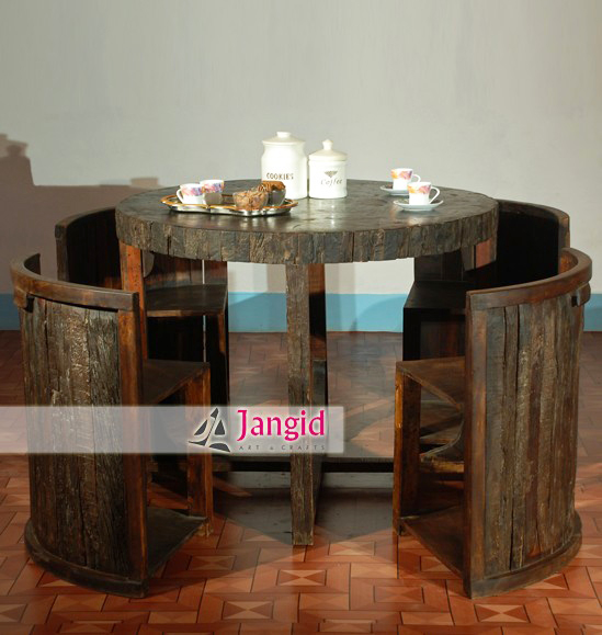 Индийская железная дорога спальное дерево круглый обеденный набор в грубой деревенской отделкой